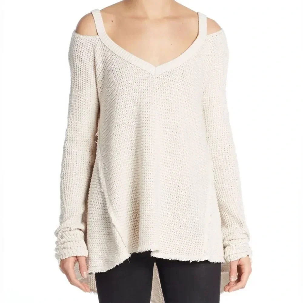 Saks Fifth Avenue Waffle Knit Sweater Tunic Dress Raw Hem Size Small